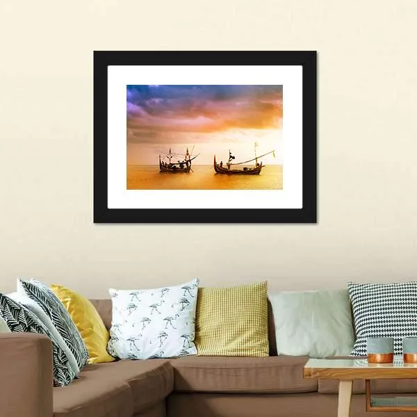 Fishing Boats On Beach Canvas Wall Art