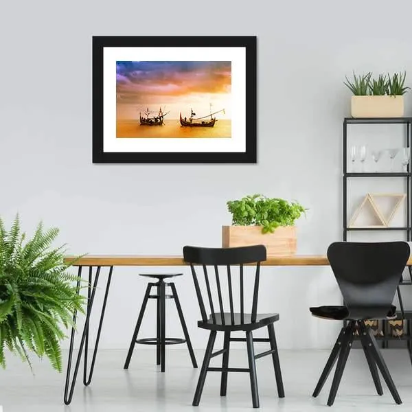 Fishing Boats On Beach Canvas Wall Art