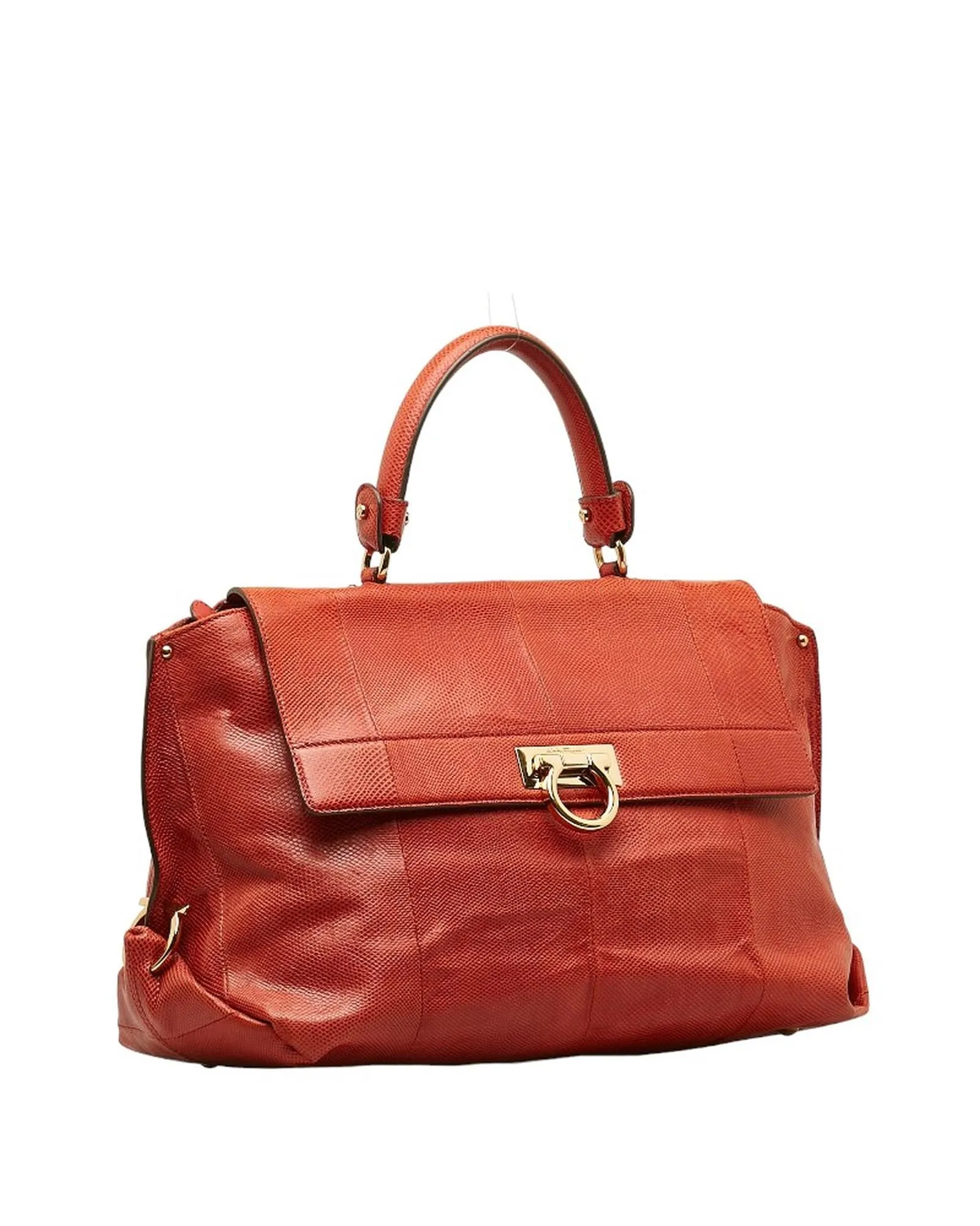 Gancini Leather Handbag in Red