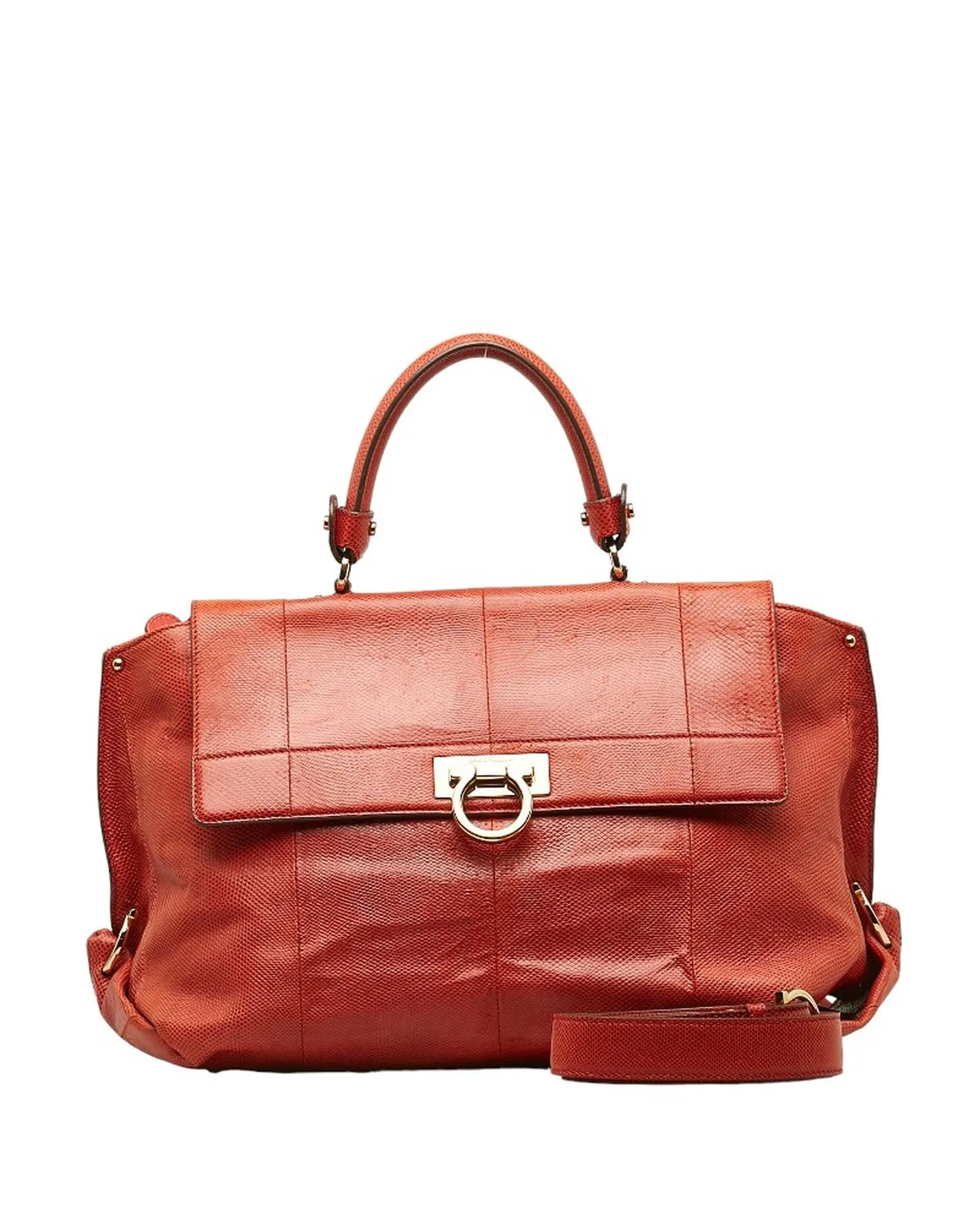 Gancini Leather Handbag in Red