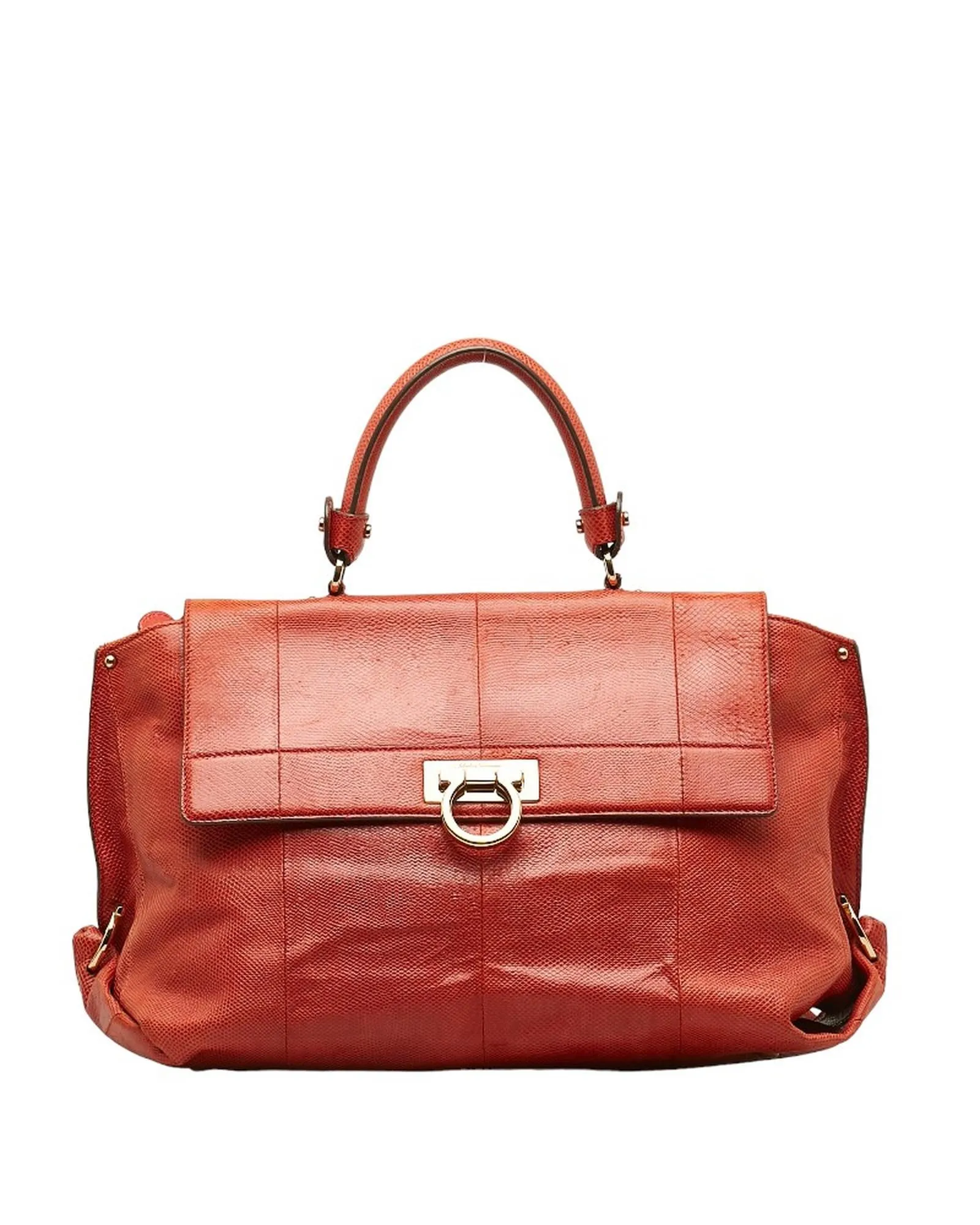 Gancini Leather Handbag in Red