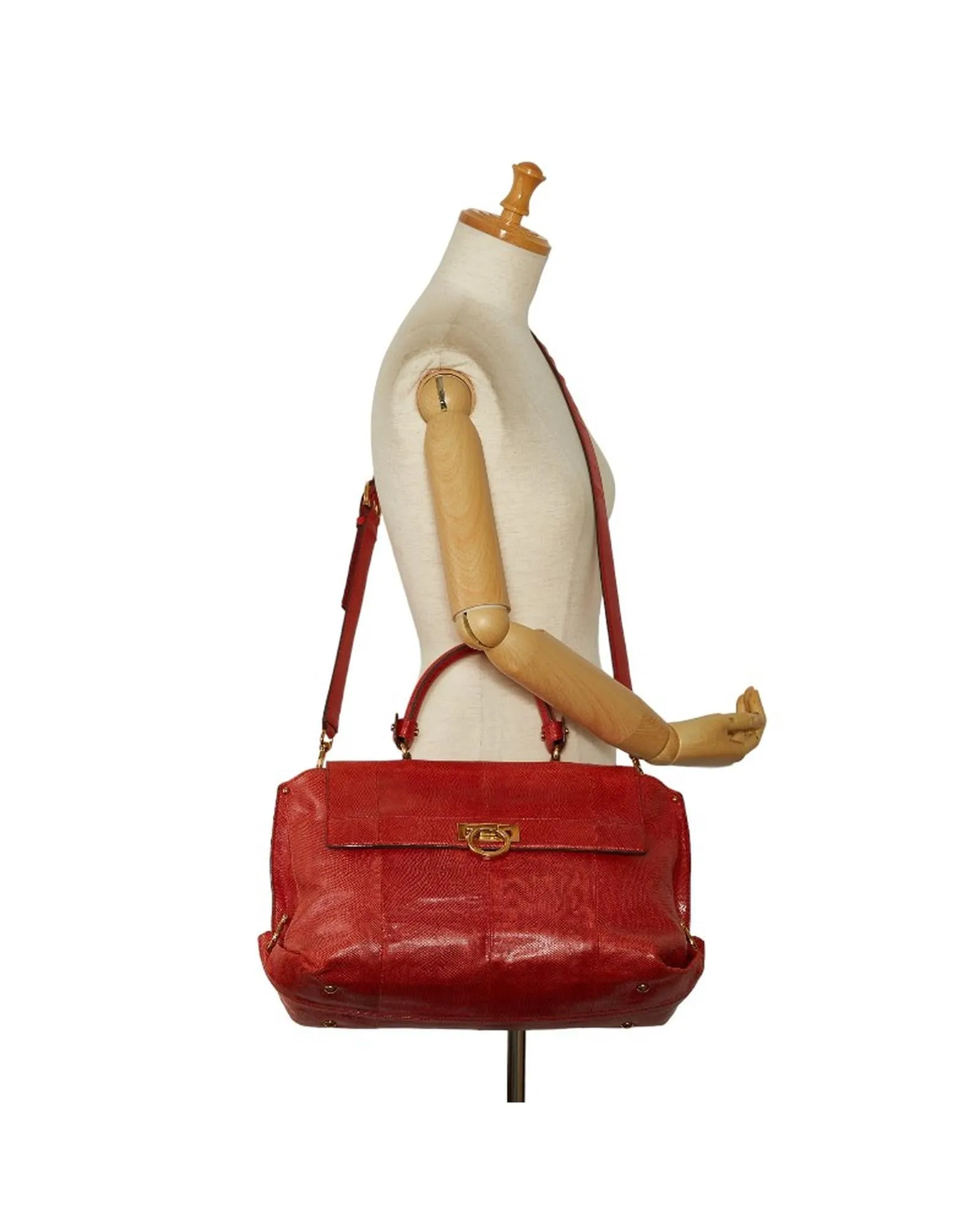 Gancini Leather Handbag in Red