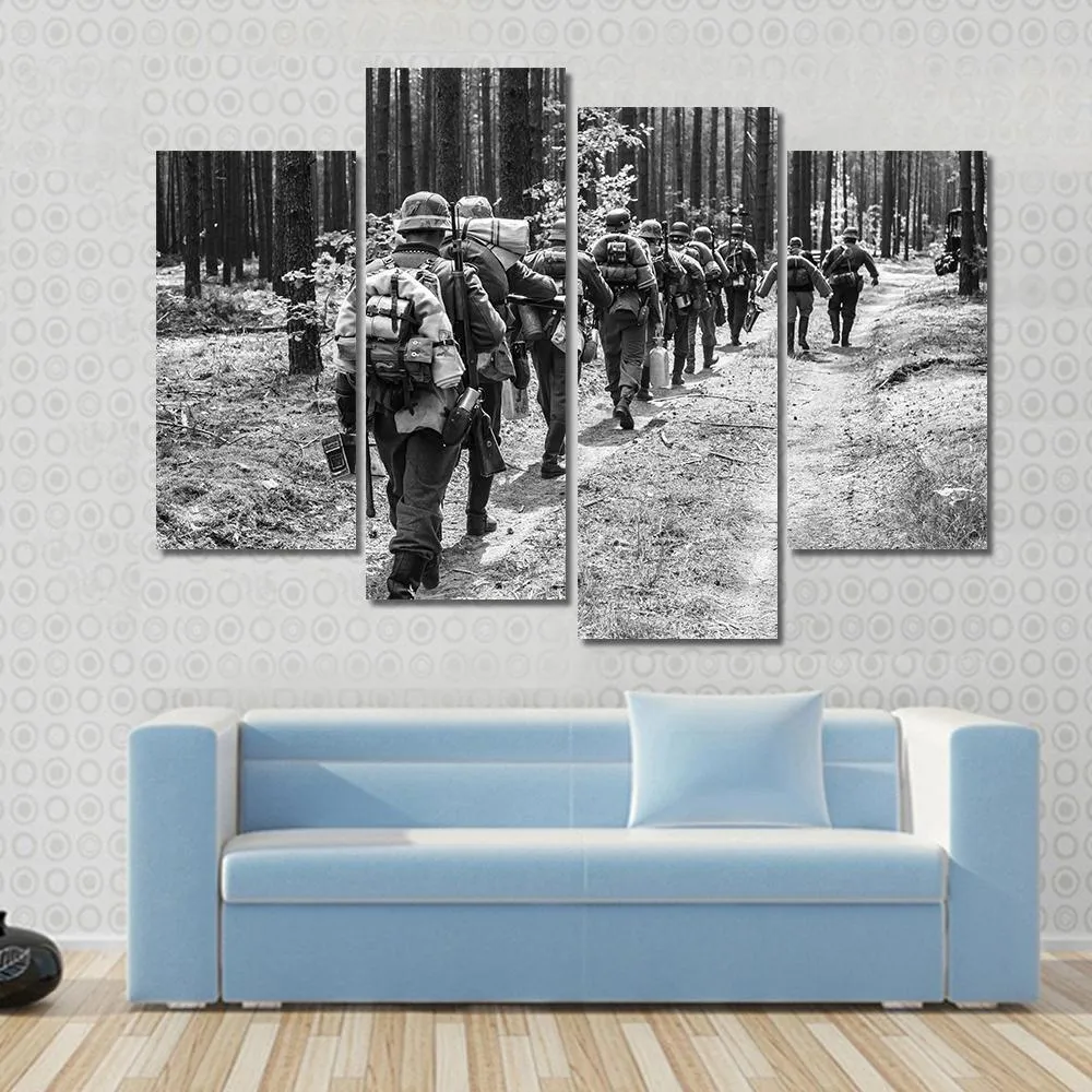 German Soldiers Walks On Forest Road Canvas Wall Art