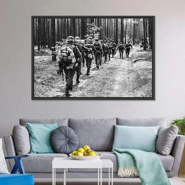 German Soldiers Walks On Forest Road Canvas Wall Art