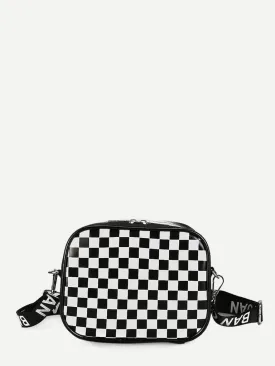 Gingham Crossbody Bag With Letter Strap