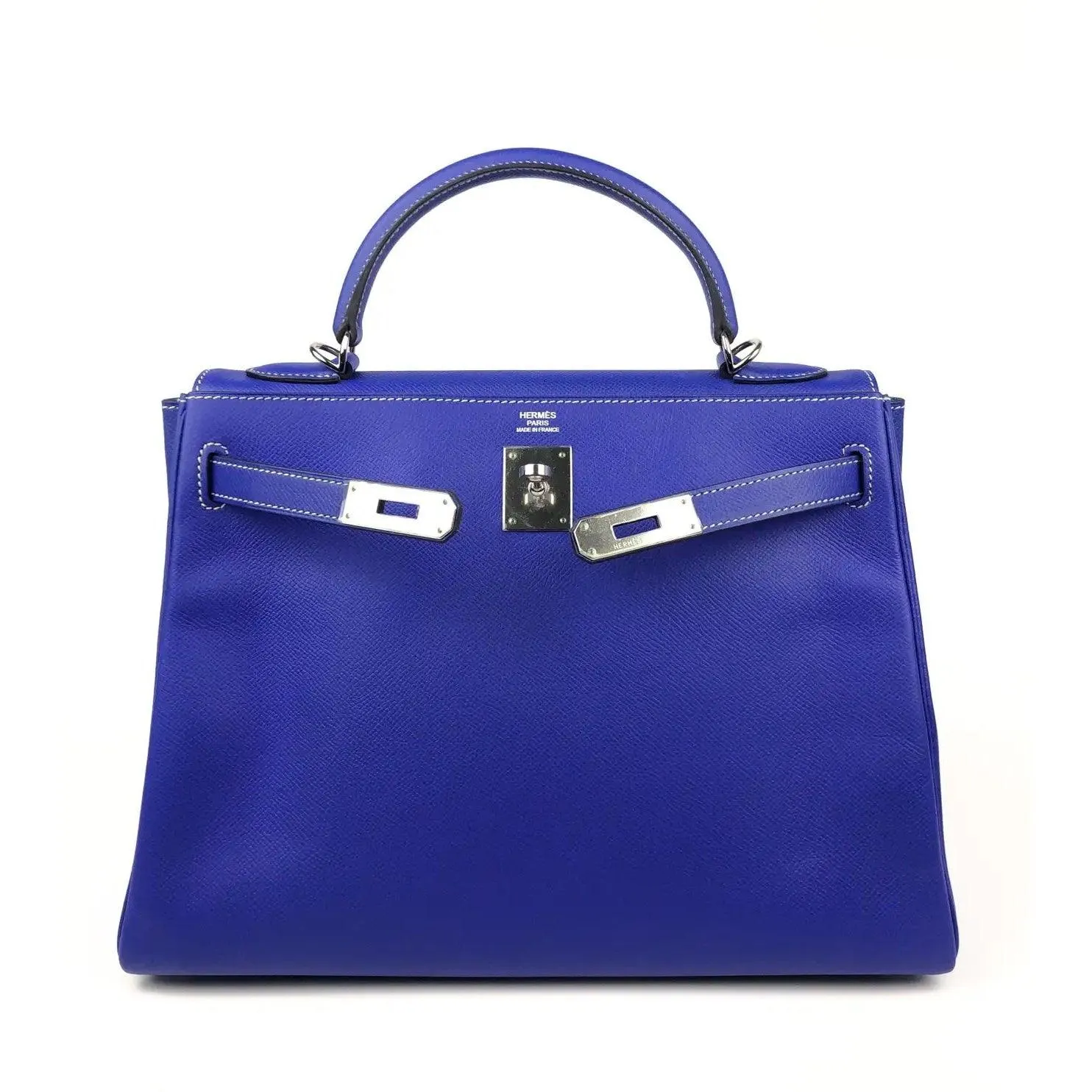 HERMES Kelly 32 Blue Electric Epsom Leather Bag