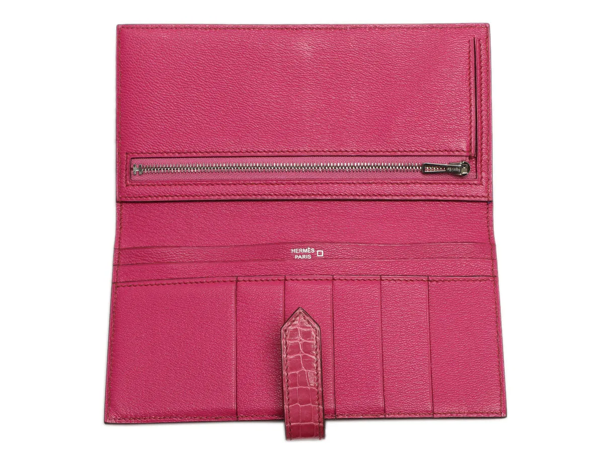 Hermès Fuchsia Shiny Alligator Béarn Wallet