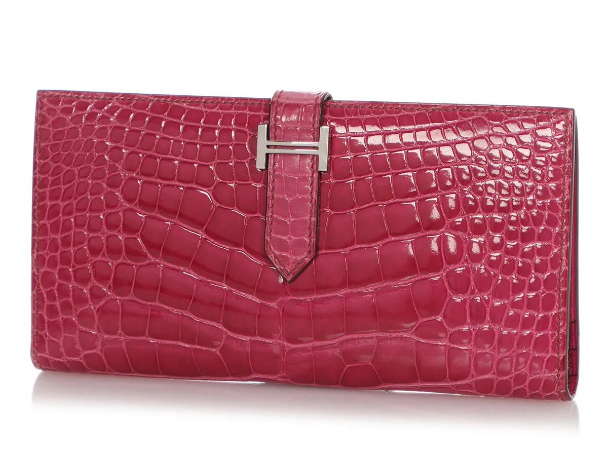 Hermès Fuchsia Shiny Alligator Béarn Wallet