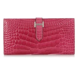 Hermès Fuchsia Shiny Alligator Béarn Wallet