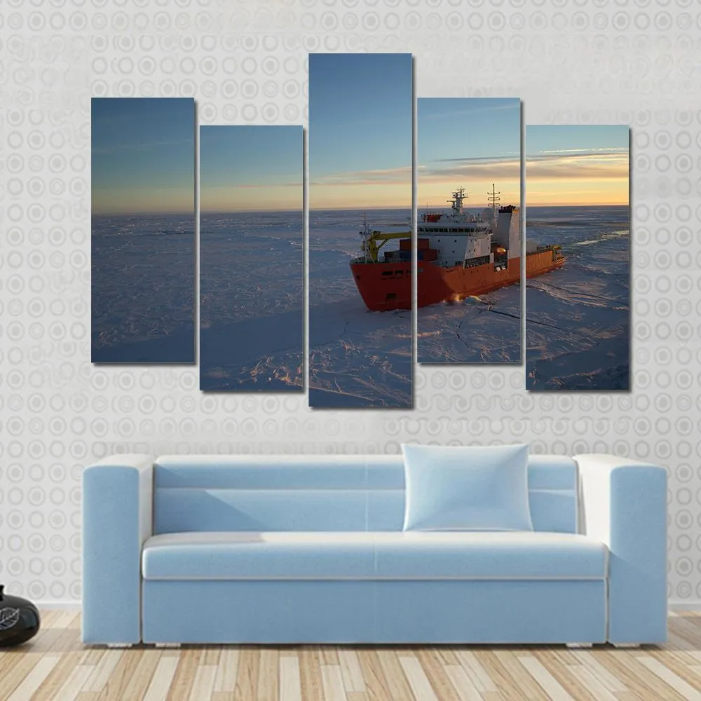 Icebreaker In Antarctic Canvas Wall Art