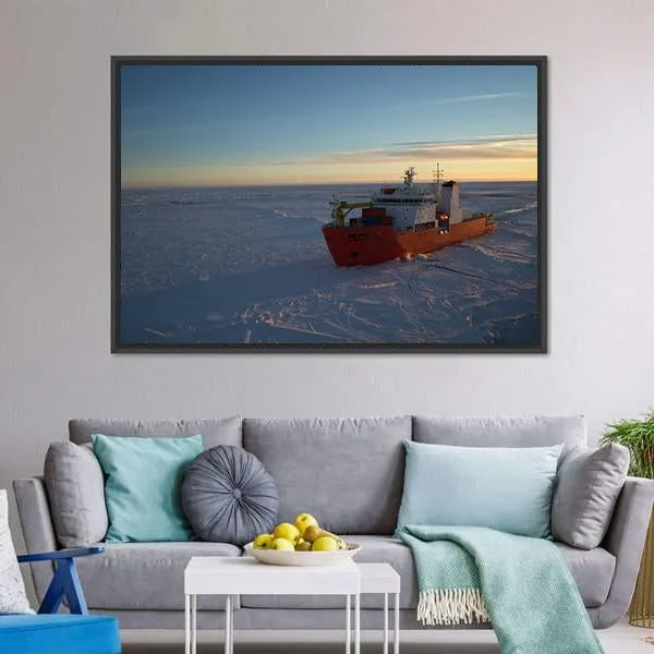 Icebreaker In Antarctic Canvas Wall Art