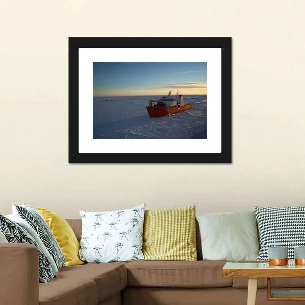 Icebreaker In Antarctic Canvas Wall Art