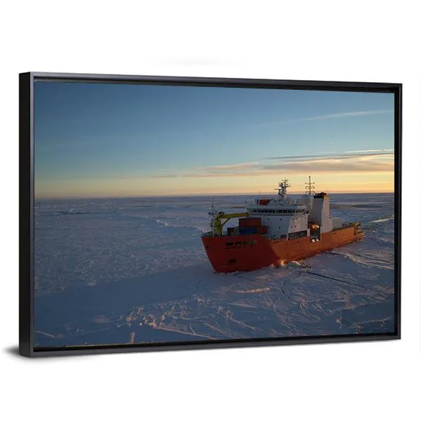 Icebreaker In Antarctic Canvas Wall Art