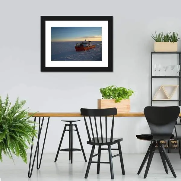 Icebreaker In Antarctic Canvas Wall Art