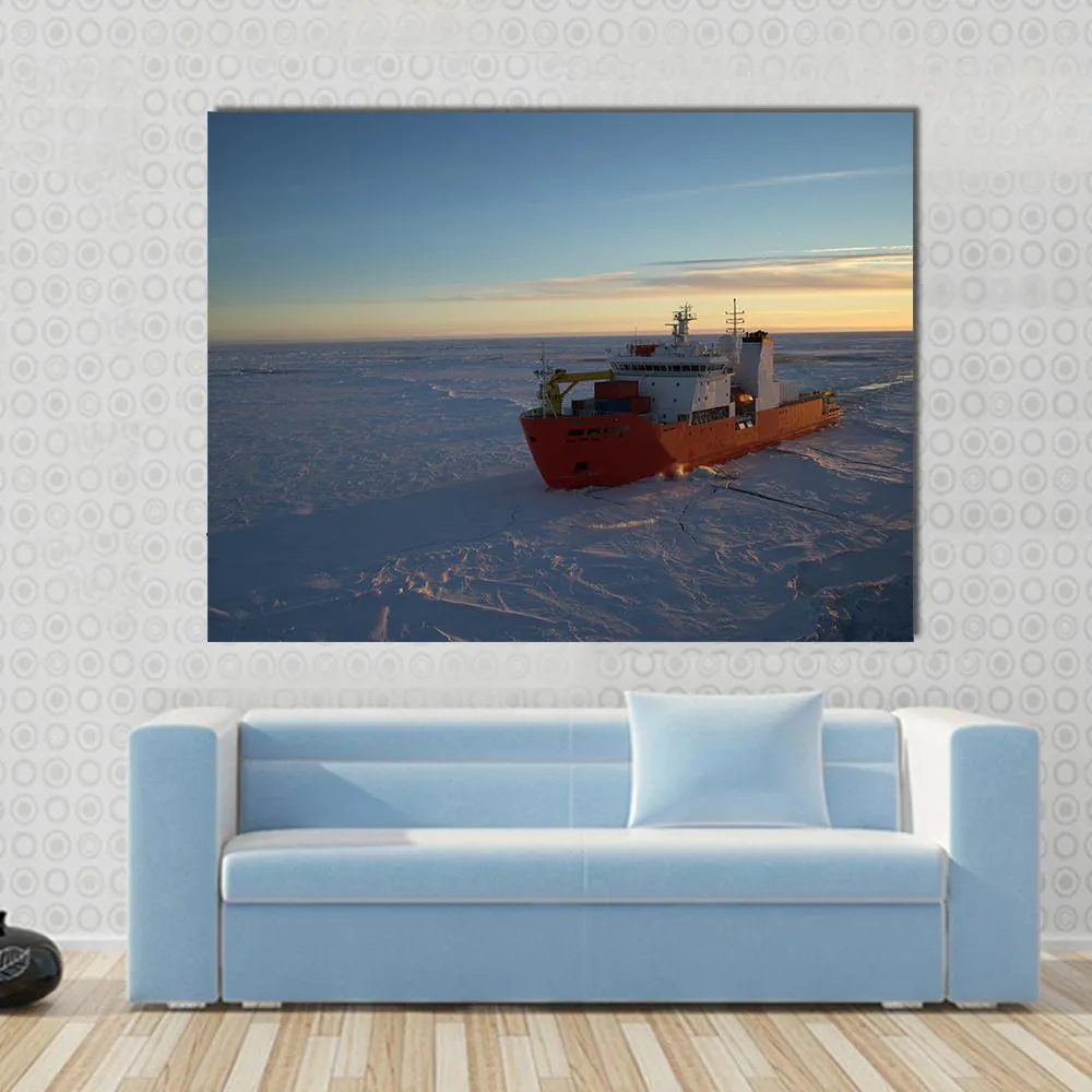 Icebreaker In Antarctic Canvas Wall Art