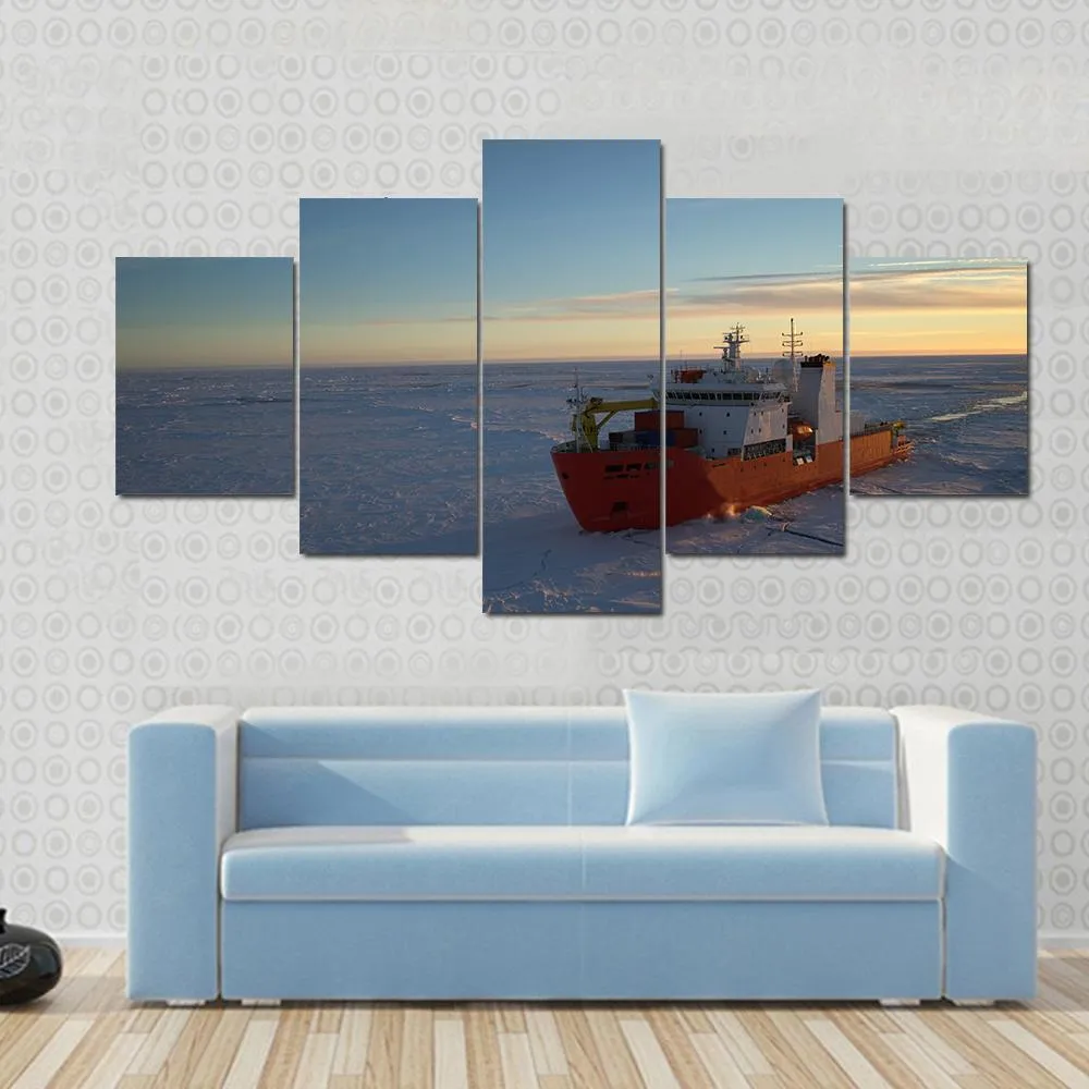 Icebreaker In Antarctic Canvas Wall Art