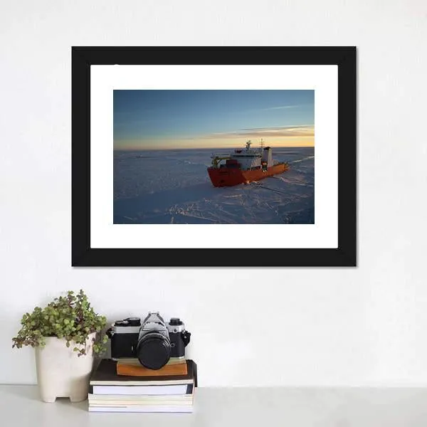 Icebreaker In Antarctic Canvas Wall Art