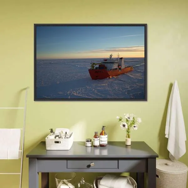 Icebreaker In Antarctic Canvas Wall Art