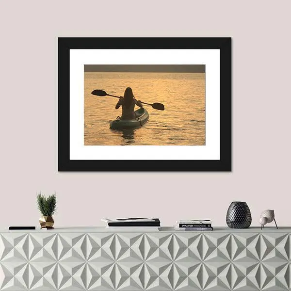 Kayaking At Sunrise Canvas Wall Art