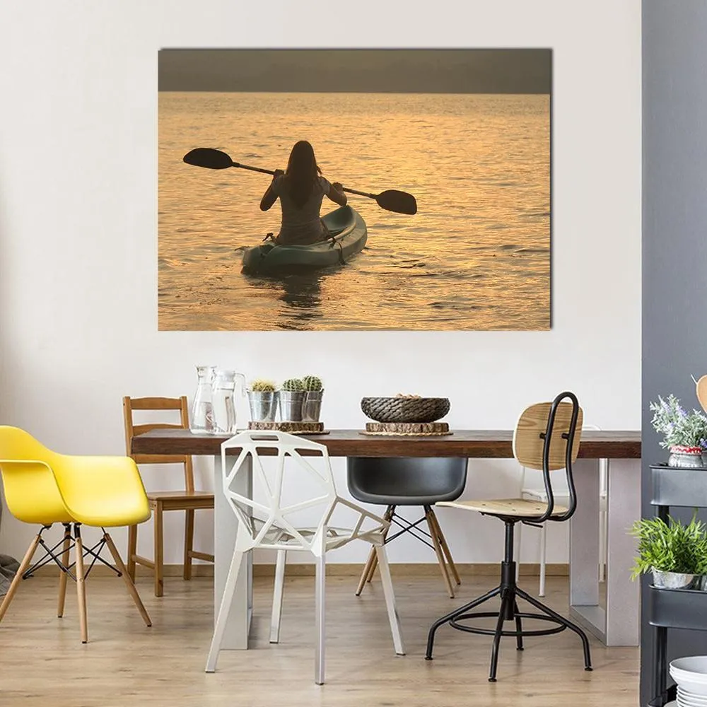 Kayaking At Sunrise Canvas Wall Art