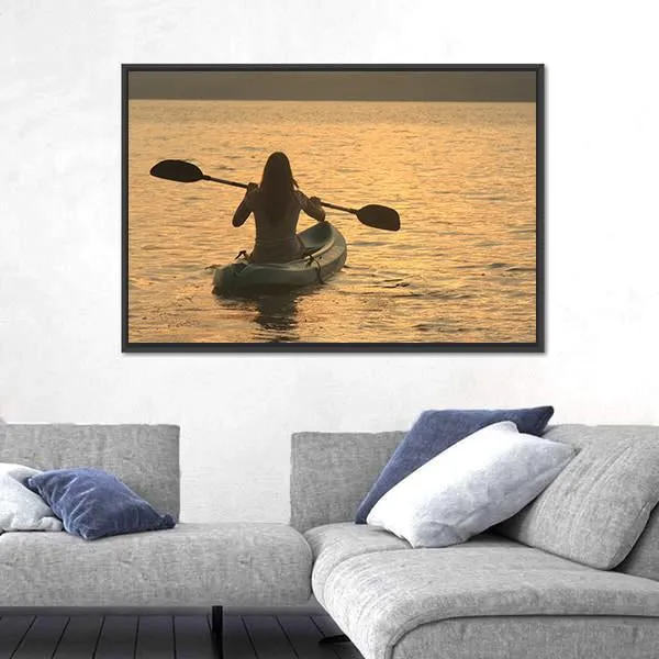 Kayaking At Sunrise Canvas Wall Art