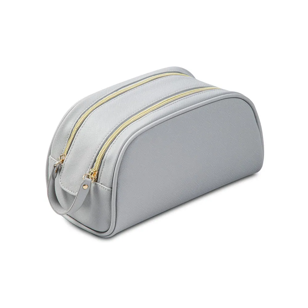 Large Capacity Double Zipper PU Leather Portable Cosmetic Bag