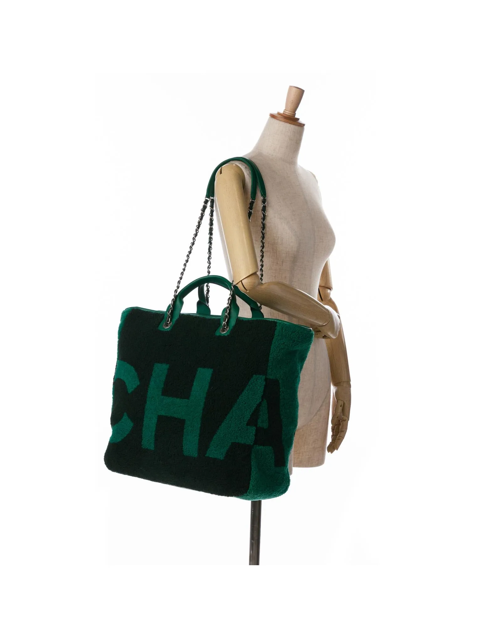 Large Shearling and Calfskin Shopping Tote with Chain Straps