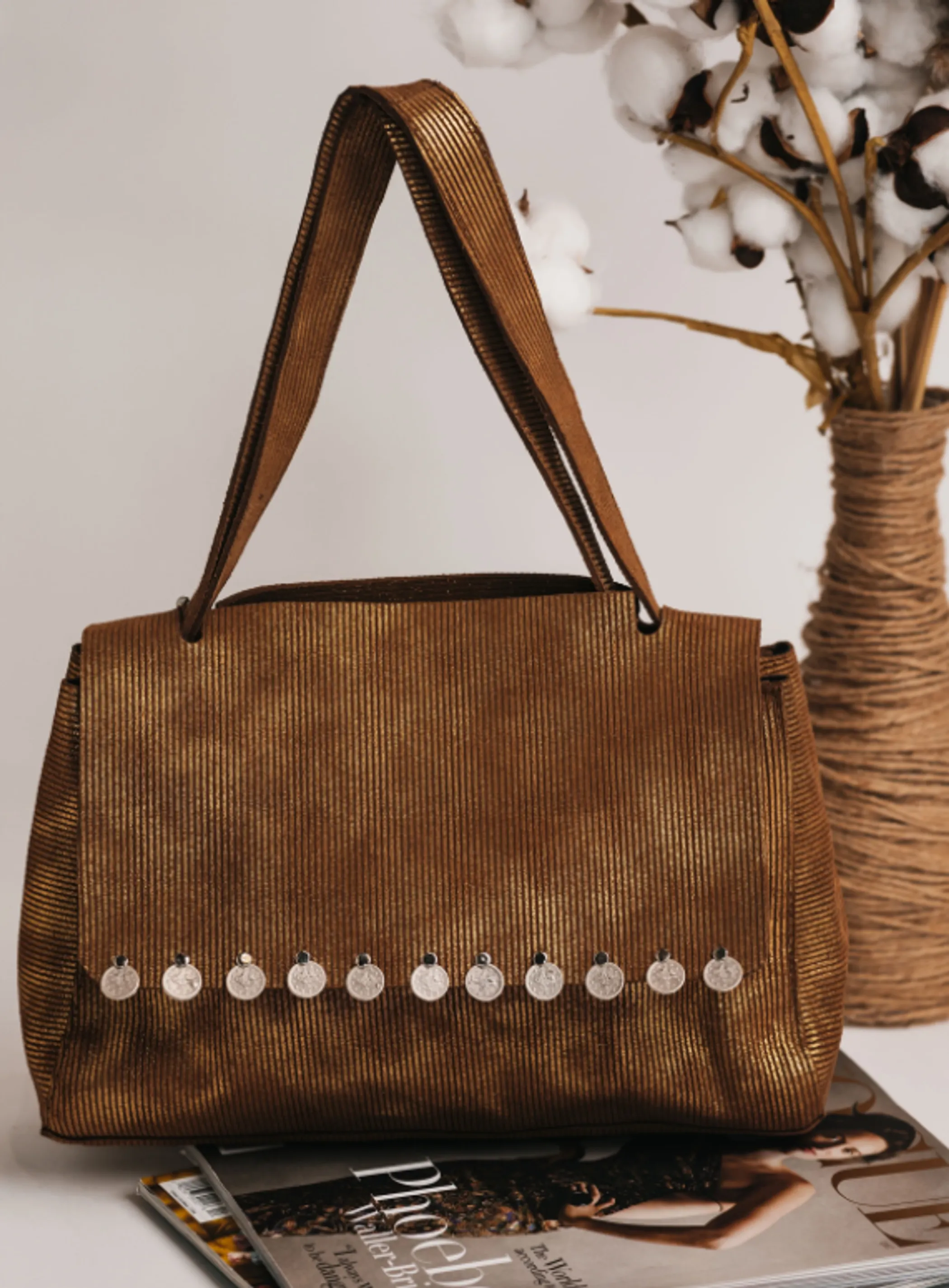 Leather Handbag - Gold