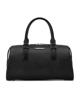 Leather Handbag with Rolled Handles and Interior Pockets