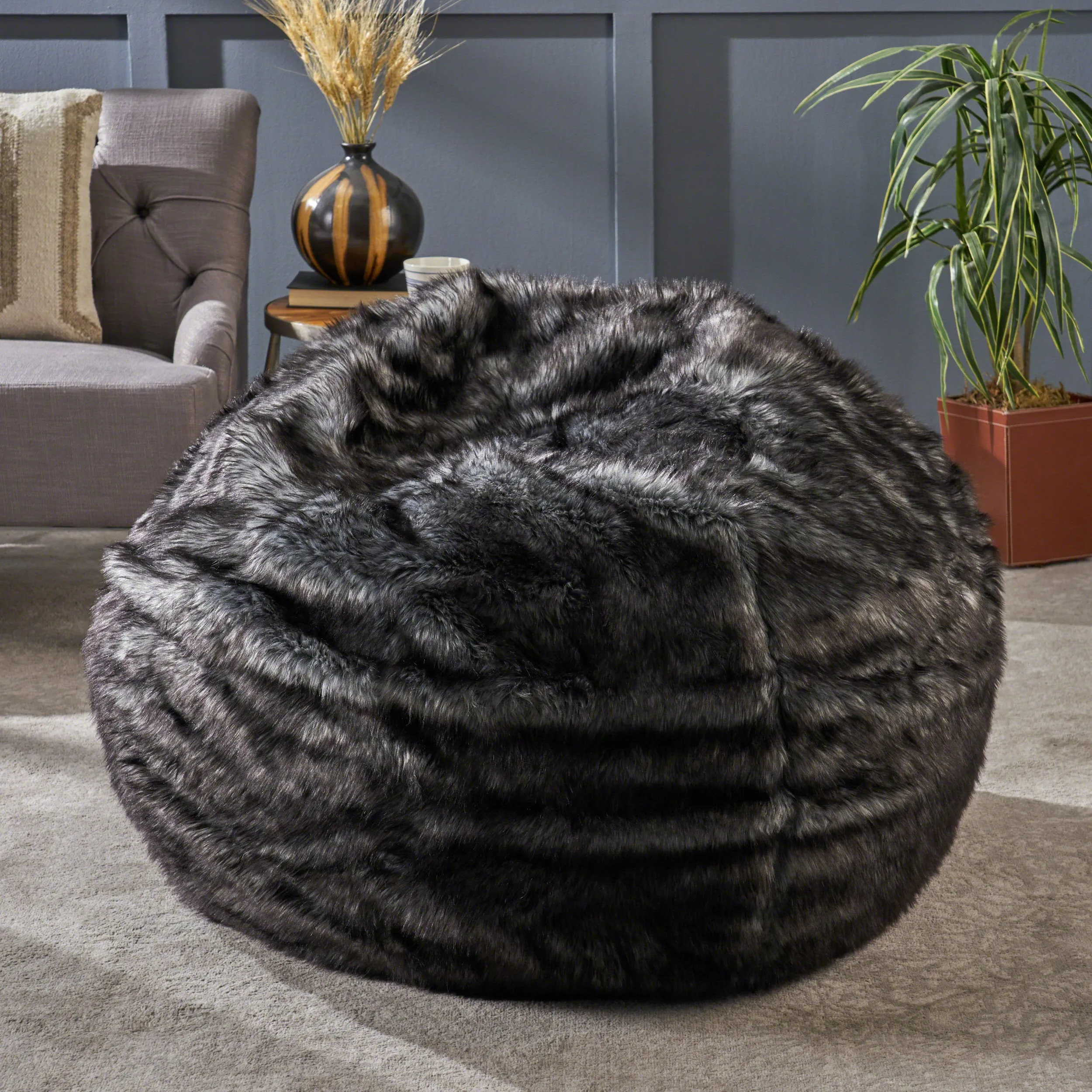 Leslie Modern 3 Foot Faux Fur Bean Bag Cover