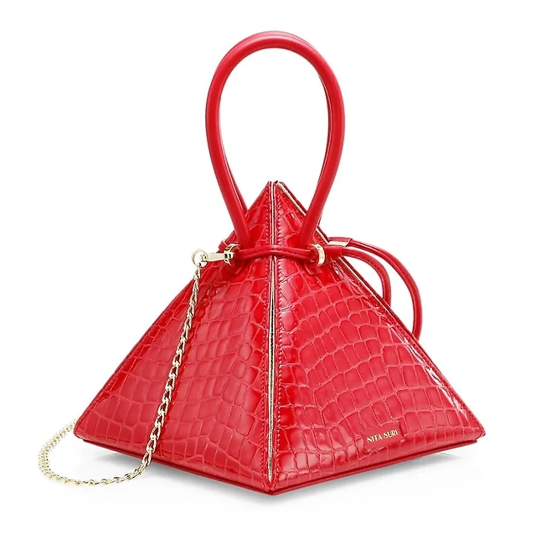 LIA Exotic Croc-Embossed Passion Red Leather Handbag