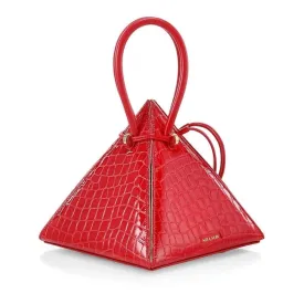 LIA Exotic Croc-Embossed Passion Red Leather Handbag