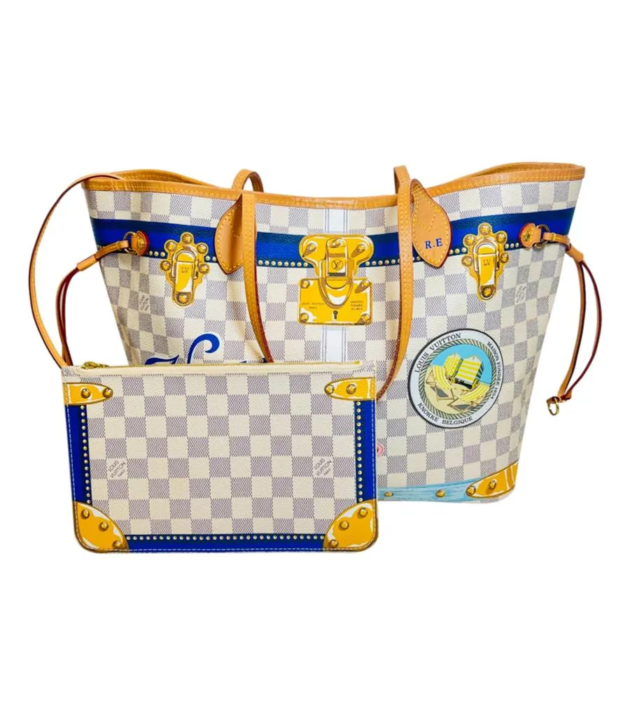 Louis Vuitton Limited Edition Damier Azur Summer Trunks Knokke Neverfull MM Bag & Pochete