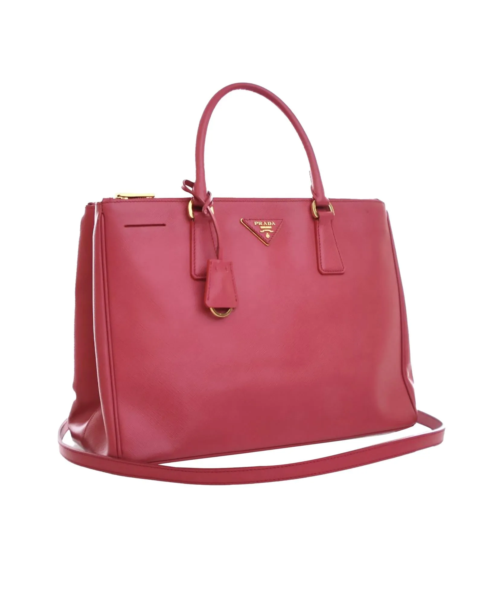 Medium Saffiano Lux Galleria Double Zip Satchel with Rolled Handles