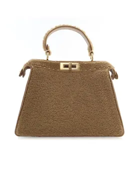 Medium Shearling Satchel with Leather Lining and Turn-Lock Closure