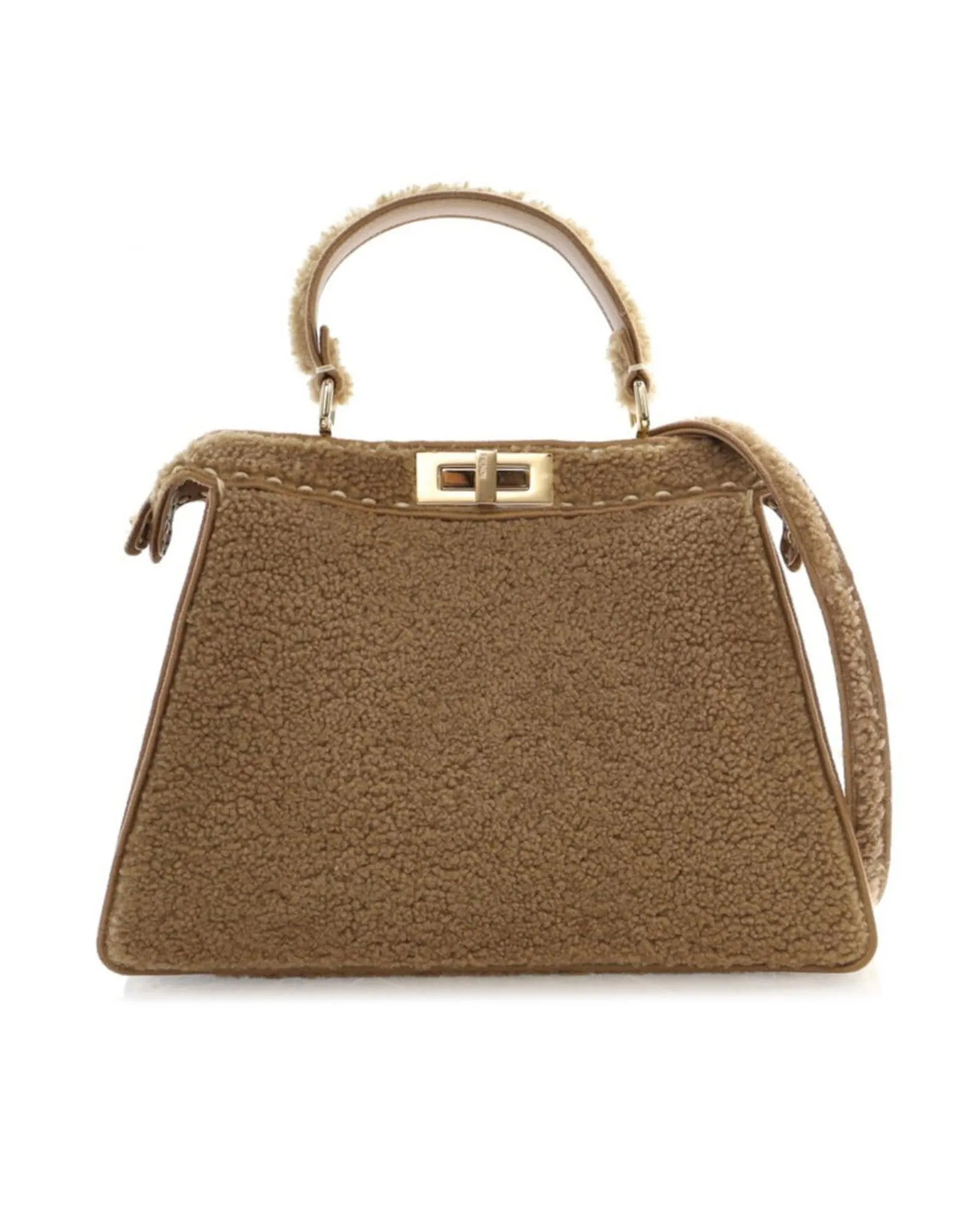 Medium Shearling Satchel with Leather Lining and Turn-Lock Closure