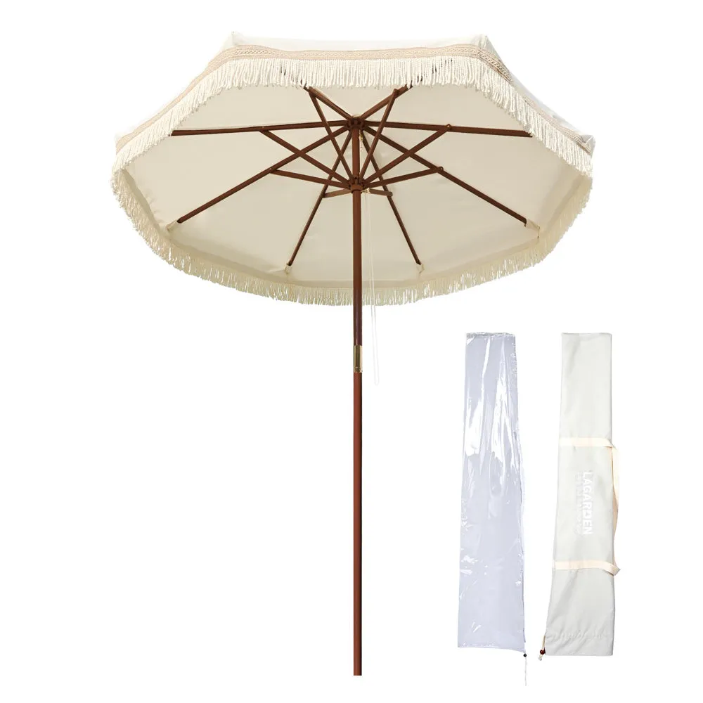 Patio Umbrella Wooden 7ft 8-Rib Tassel Boho 5-10yr