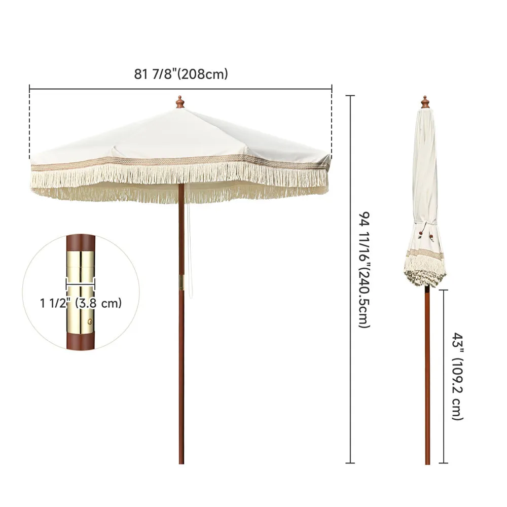 Patio Umbrella Wooden 7ft 8-Rib Tassel Boho 5-10yr