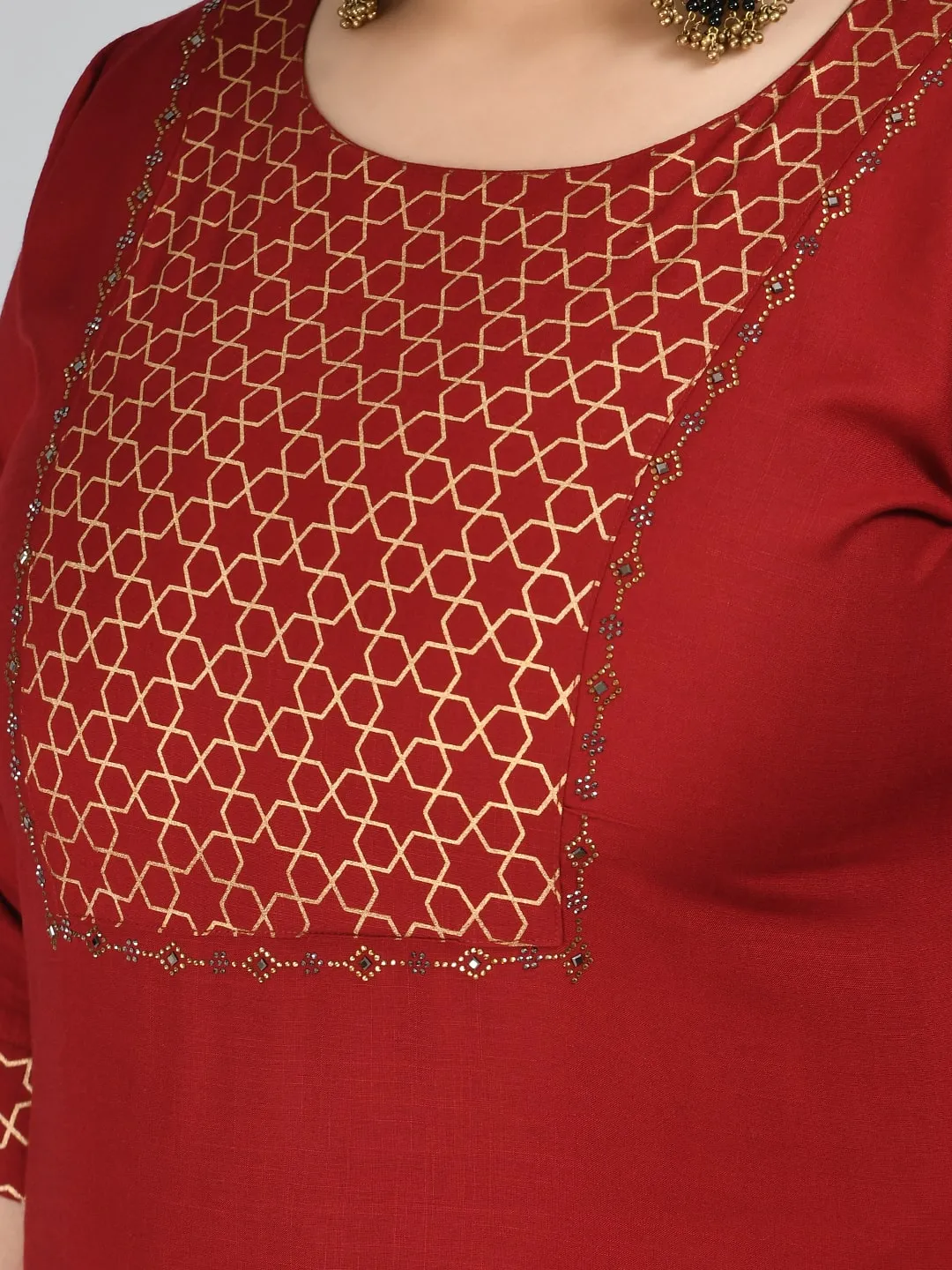 Plus Size Embellished Maroon & Gold Kurta Sharara Set