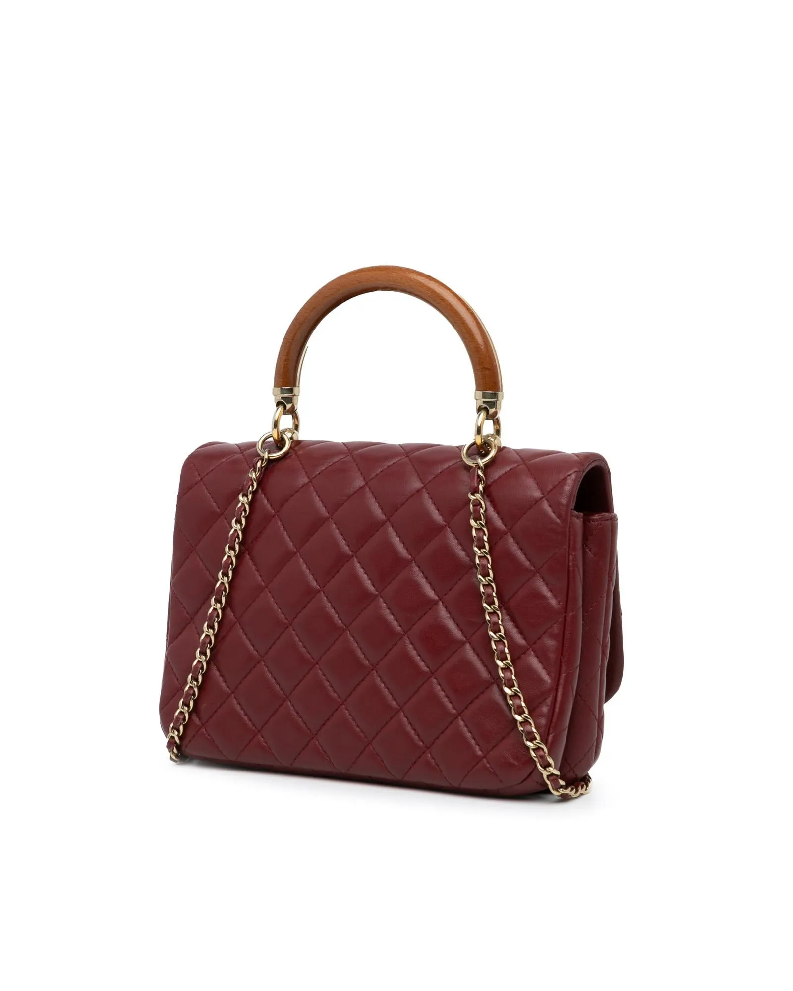 Quilted Lambskin Satchel with Wooden Top Handle