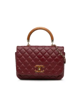 Quilted Lambskin Satchel with Wooden Top Handle