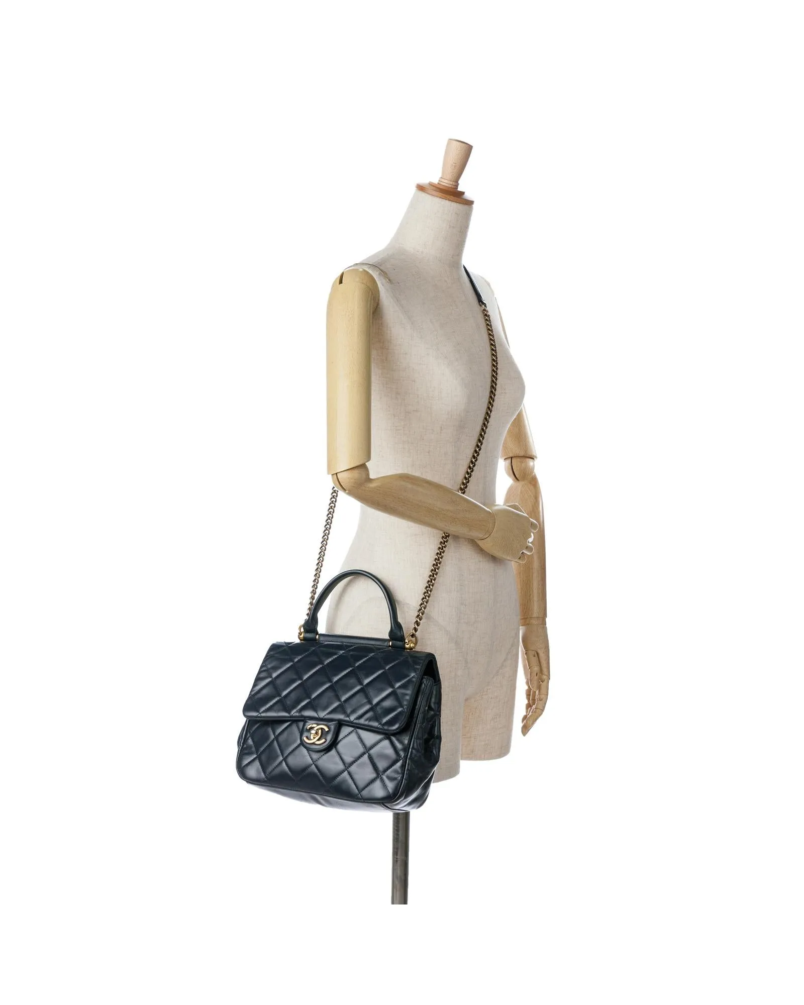 Quilted Lambskin Top Handle Flap Satchel