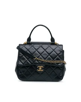 Quilted Lambskin Top Handle Flap Satchel