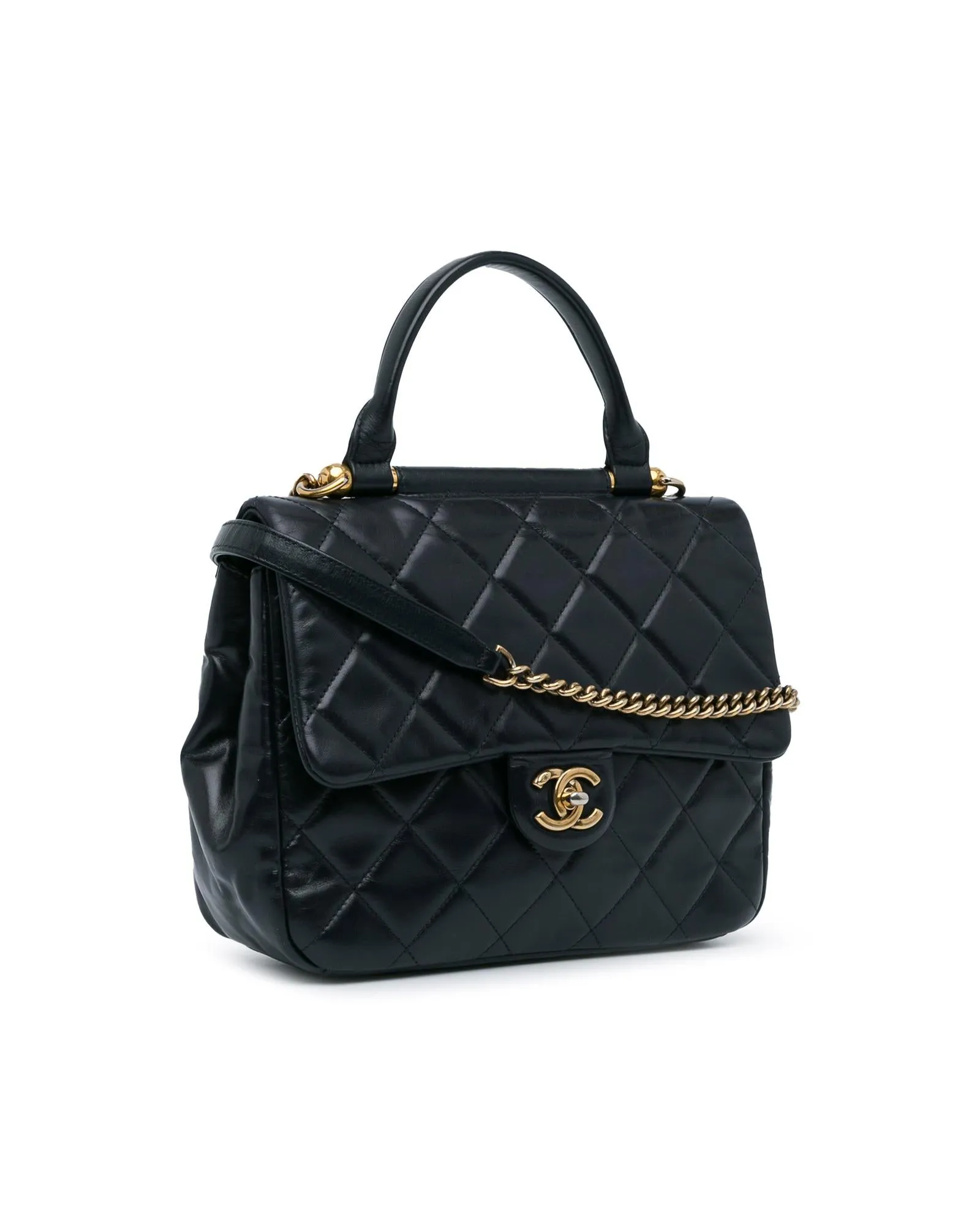 Quilted Lambskin Top Handle Flap Satchel