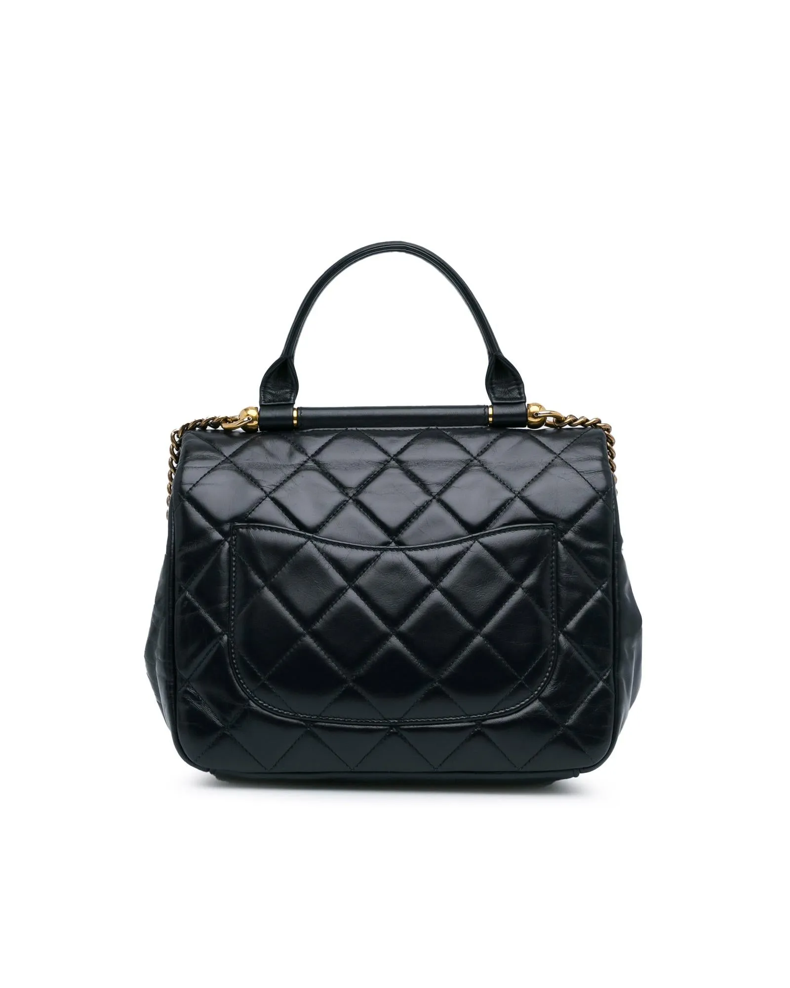 Quilted Lambskin Top Handle Flap Satchel