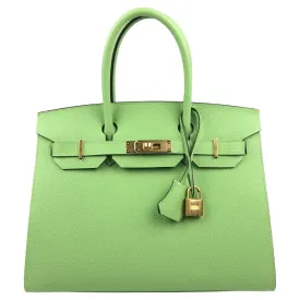 Rare HERMES Birkin 30 Vert Criquet Green Sellier Epsom Leather Bag