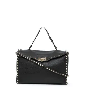 Rockstud Leather Satchel with Stud Details and Top Handle