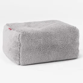 Small Footstool - Teddy Faux Fur Medium Grey