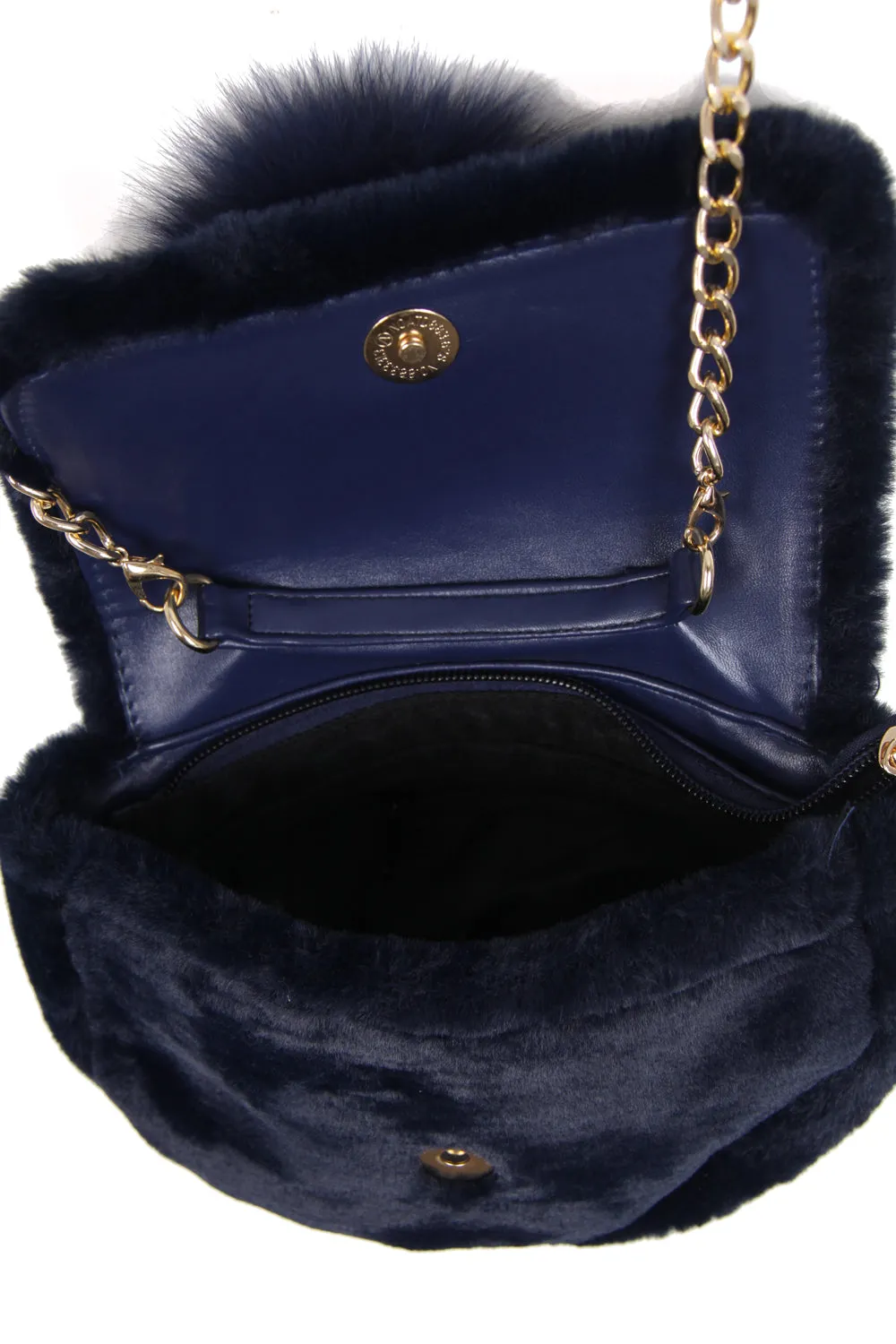 Soft Fur Pom Pom Cross Body bag with chain strap