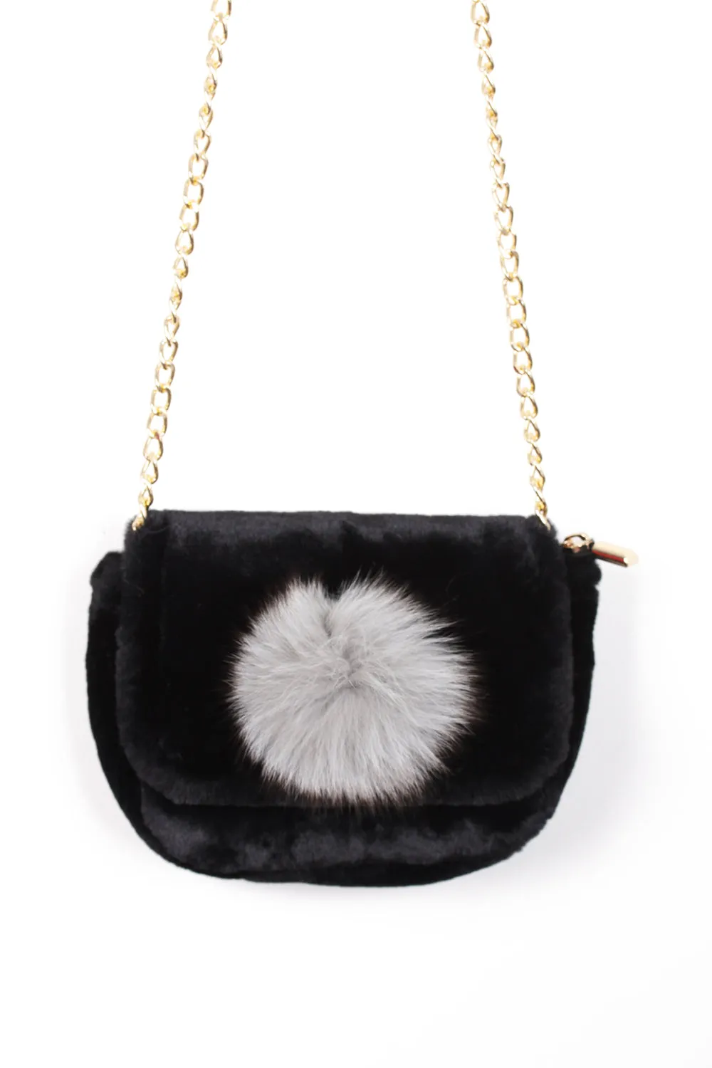 Soft Fur Pom Pom Cross Body bag with chain strap